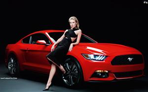 Stylish Sienna Miller shoots besides red Ford Mustang